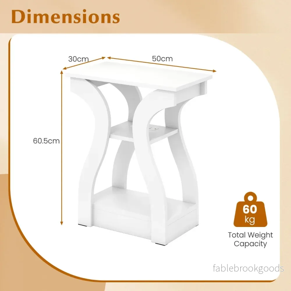 set – sidobord med laddstation vånings soffbord öppna hyllor vitt – 2 3 – Vit - Bild 2