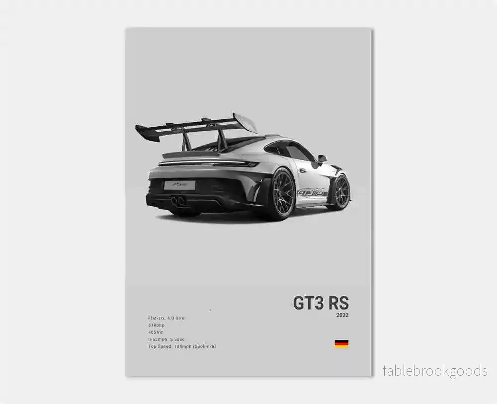 911 GT3 RS Turbo Black and White Sports Car Poster - Bild 2