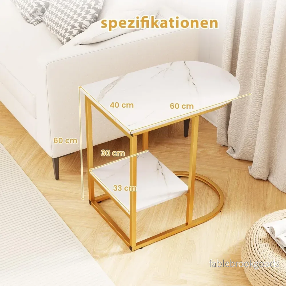 Sidobord – med marmorutseende vånings soffbord avlastningsyta C format kaffebord – 2 – Vit - Bild 2