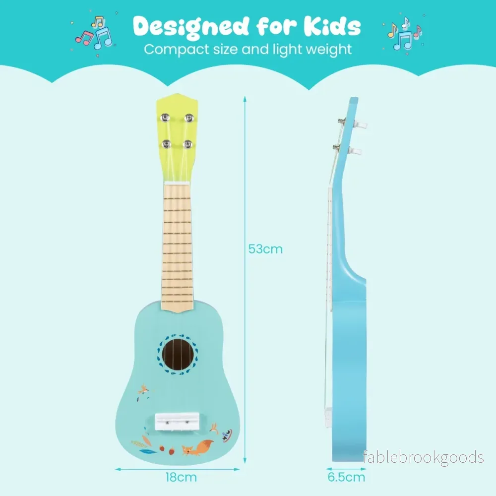 Ukulele – Gitarr för Barn strängad Mini med Bassholzkropp från År – 4 3 53 cm – Ljusblå - Bild 2