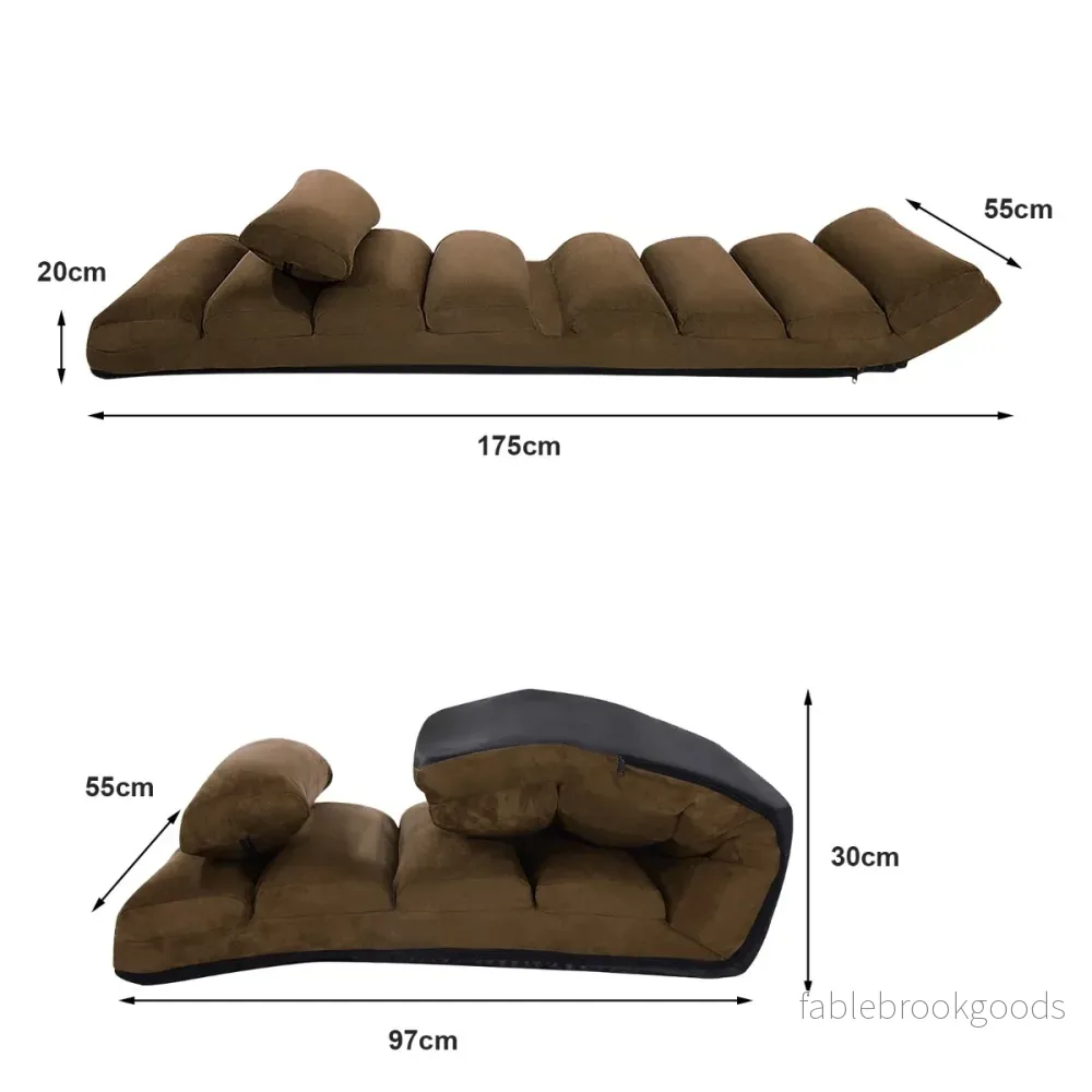 Golvstol – med ryggstöd, hopfällbar golvsäng – 175 x 55 x 20 cm – Brun - Bild 2