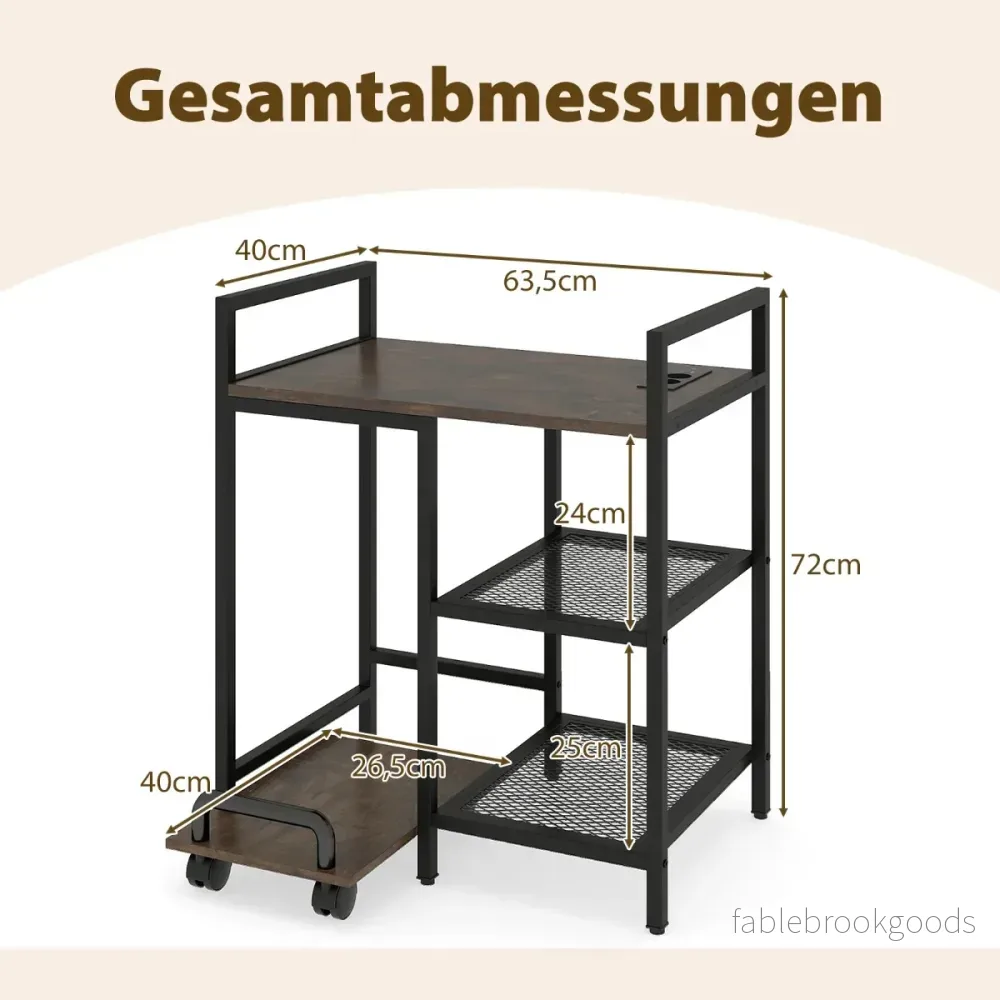 stegs – skrivarstativ med laddningsstation Mobil skrivbord förvaringsfack Rustikt brunt – 3 – Rustik brun - Bild 2