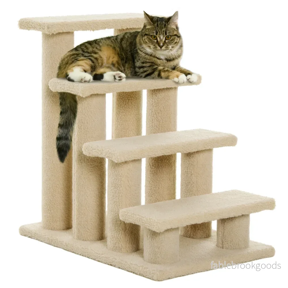 Djurtrappa, 4-stegs plysch, beige, 63,5x43x60 cm