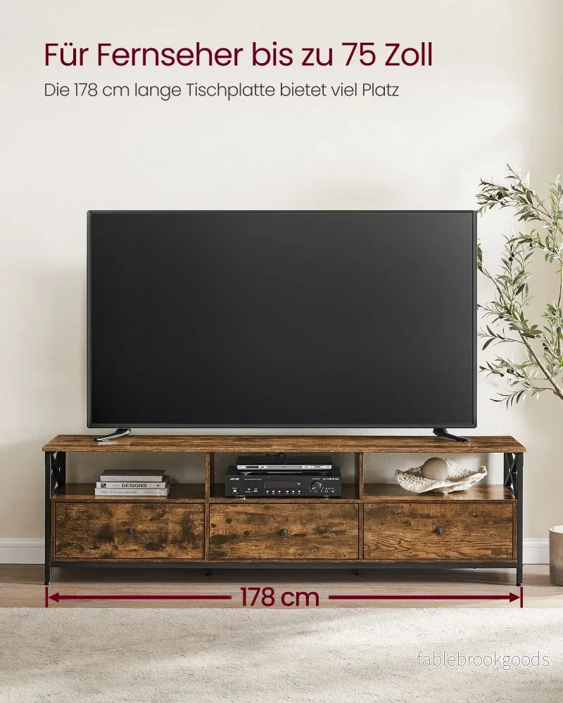TV-skåp – med 3 lådor – vintage brunt och svart - Bild 3