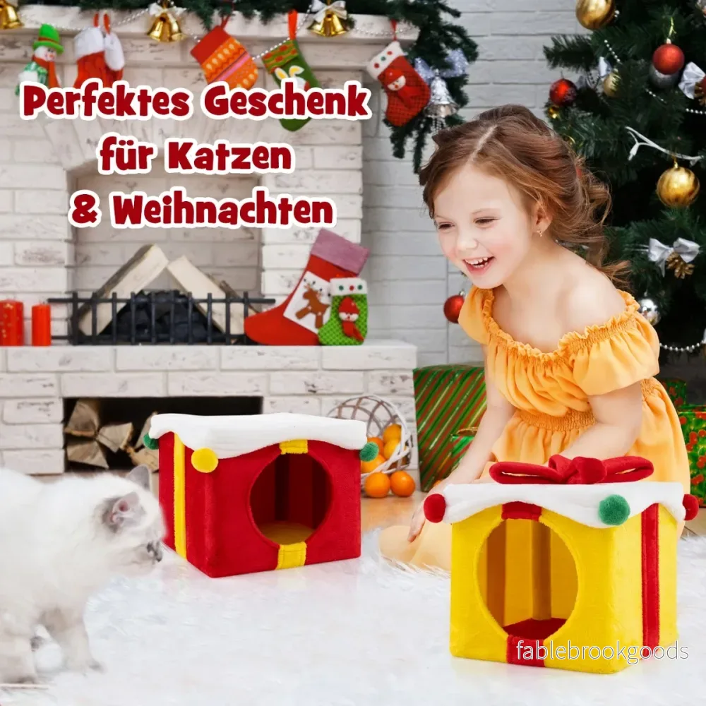 nivå – julkattgrotta med pilbåge och boll staplingsbara presentförpackningar Cat House – 2 – Röd - Bild 2