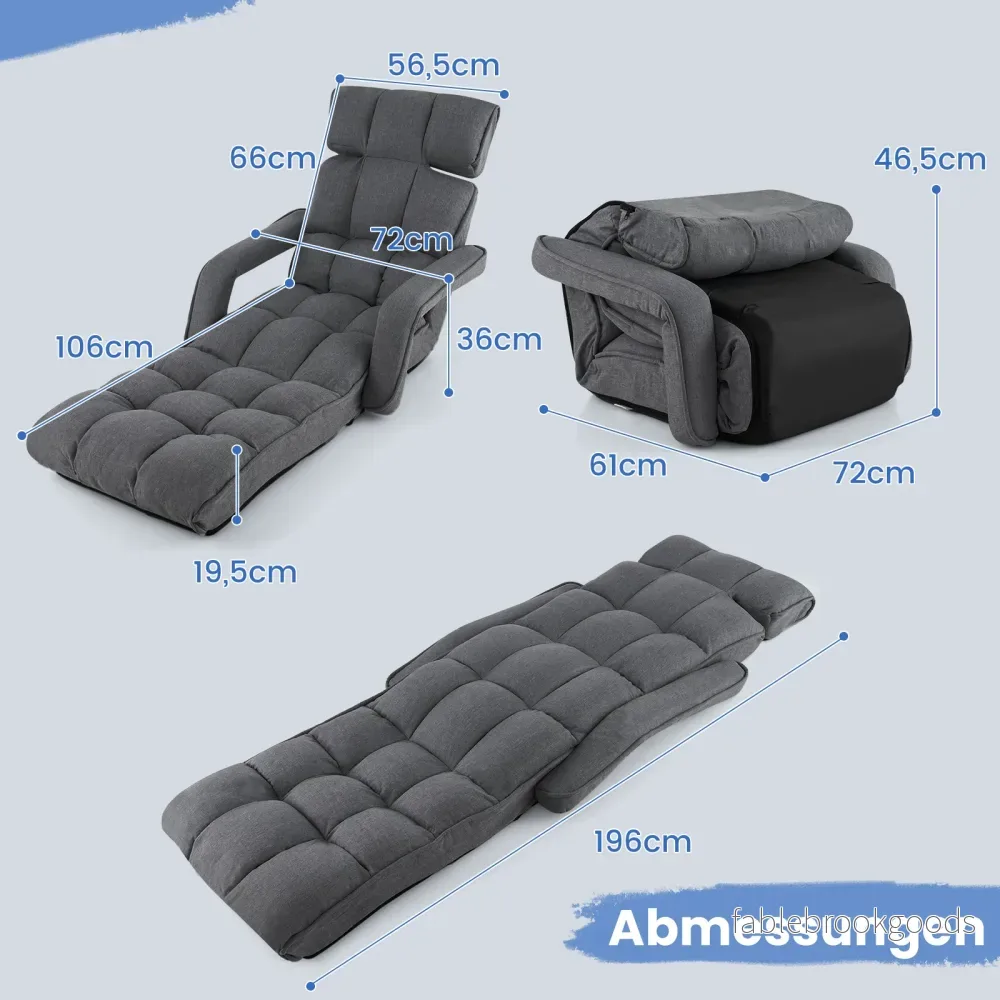 Fällbar – liggstol med justerbara positioner – 6 72 x 61 x 46,5 cm – Mörkgrå - Bild 2
