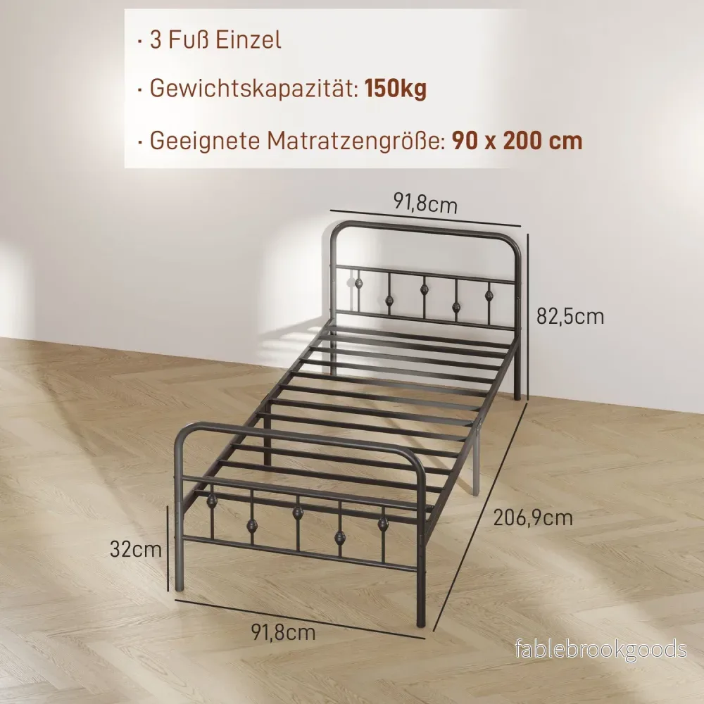 Metall ihopfällbar sängram, 200x90 cm, svart, 82,5 cm hög - Bild 3