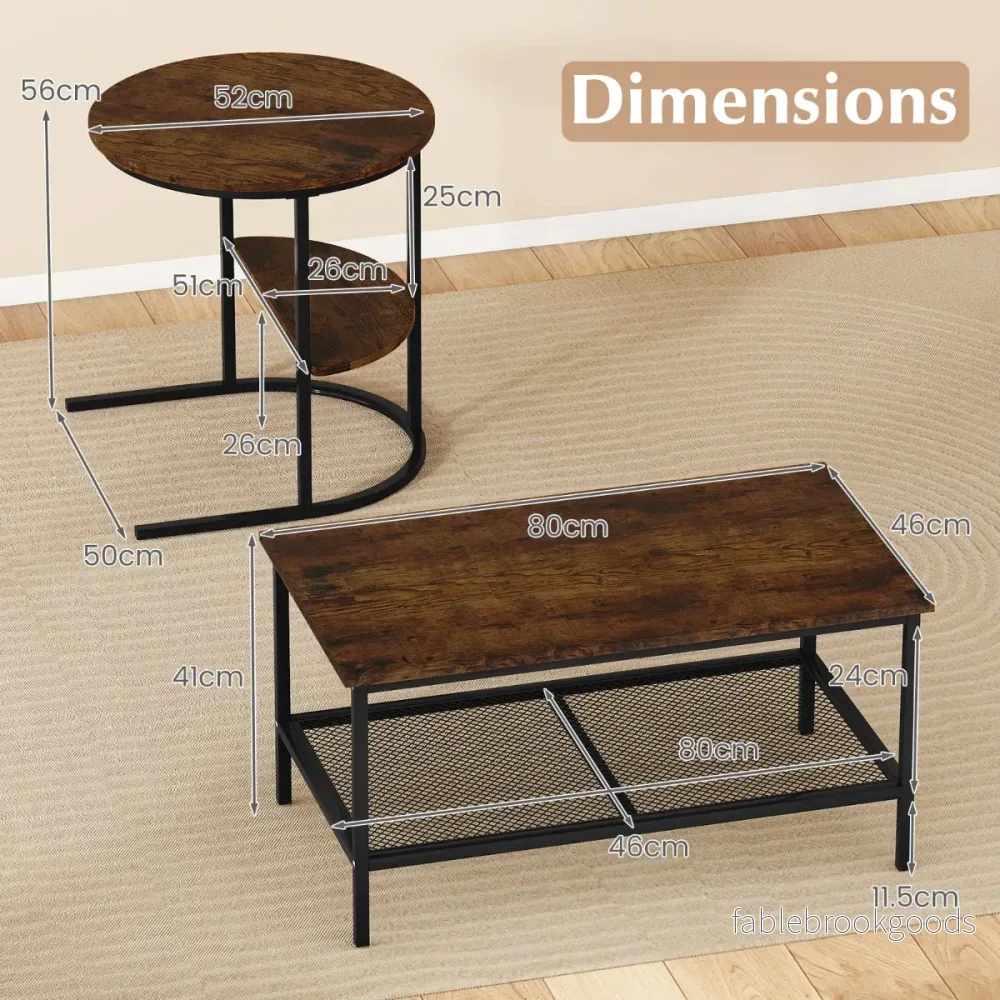 Kombinerbara – soffbord delat kaffebordsset med konstmarmorskiva – 2 – Brun - Bild 2