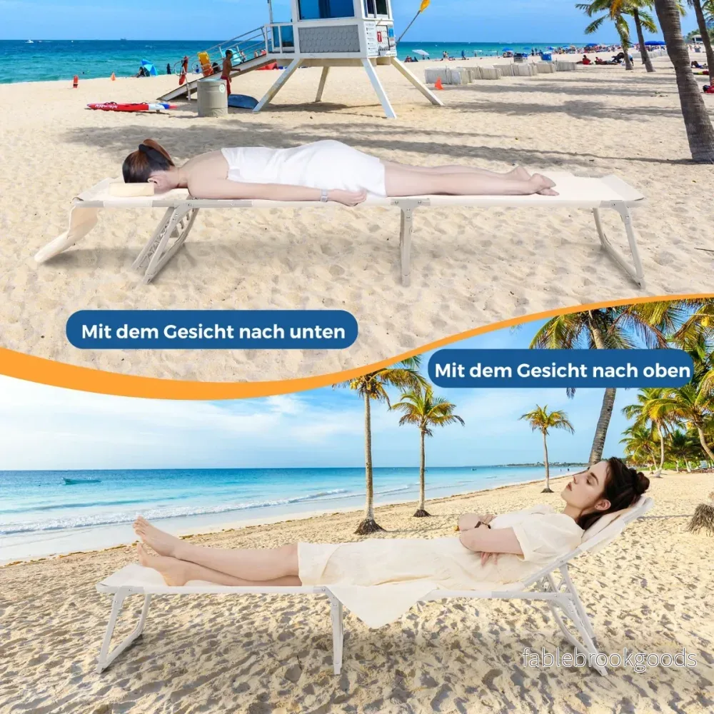 Solstol – med öppningar för ansikte och armar, hopfällbar trädgårdsstol, som kan belastas upp till – 150 kg – Beige - Bild 2