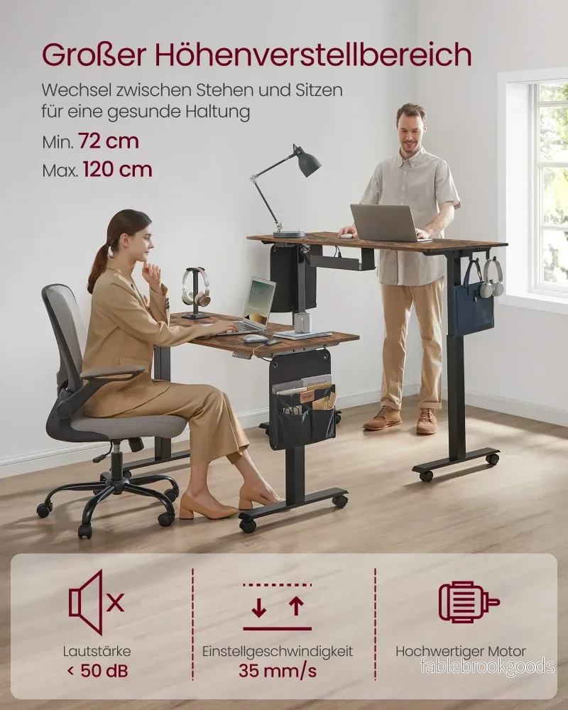 Elektrisch Zit-Sta Bureau - 140 x 60 cm - 4 Geheugenstanden - Vintage Bruin - Bild 3