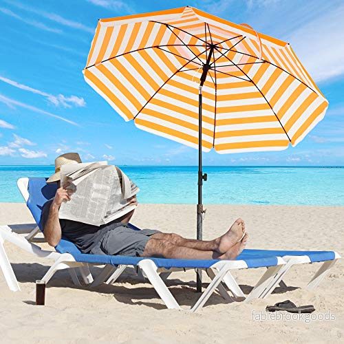 Strandparasoll – Fällbart – Ø 160 cm – Randigt orange/vit - Bild 3