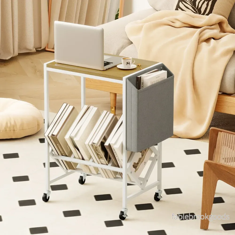 Rullbar – skivspelare ställning Vinylskivbord med vinylförvaring och tidningshållare – Natur - Bild 3