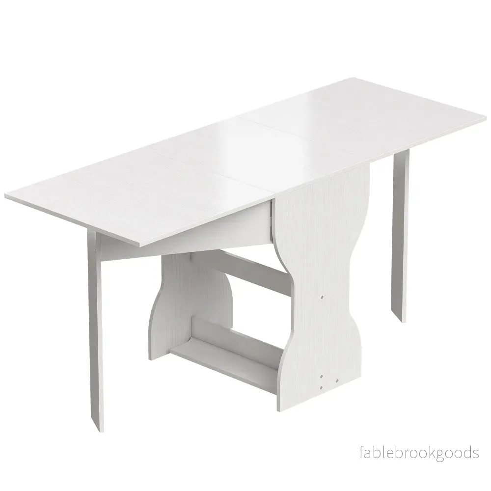 Hopfällbart matbord med förvaring, plats för 2-4, vit, 160x60x75 cm