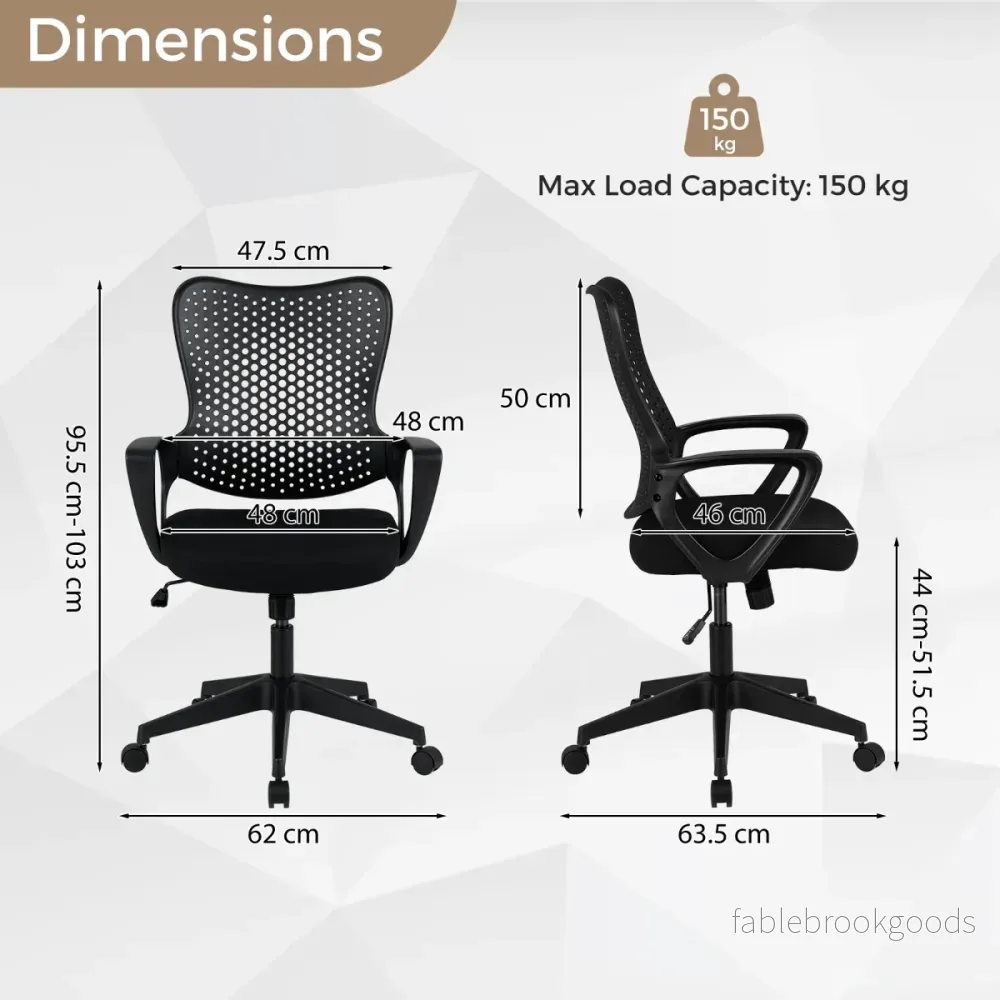 Ergonomisk – Kontorsstol Med Andningsaktivt Nät Ryggstöd Höjdjusterbar Roteringsstol – Svart - Bild 2