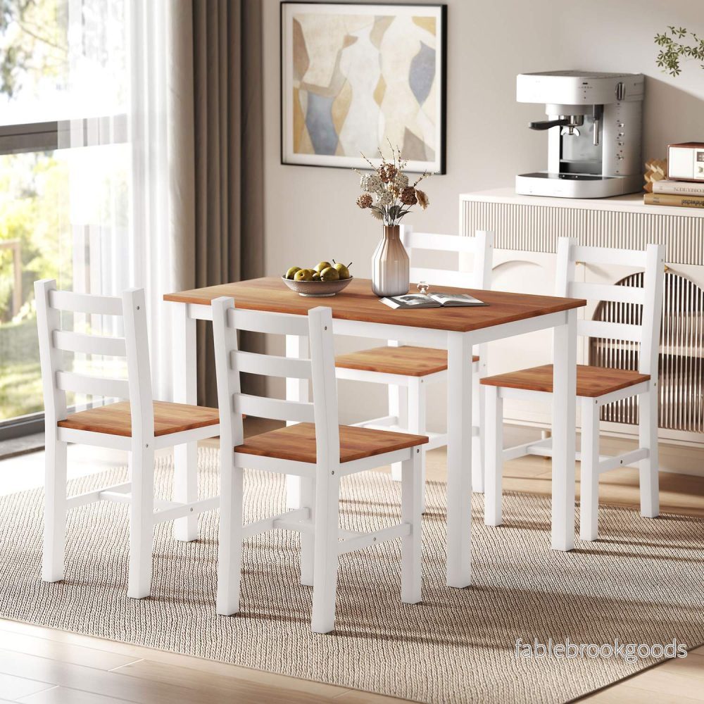 Matsalsset, matbord, 4 stolar, matsalsset, furu, brun+vit - Bild 2