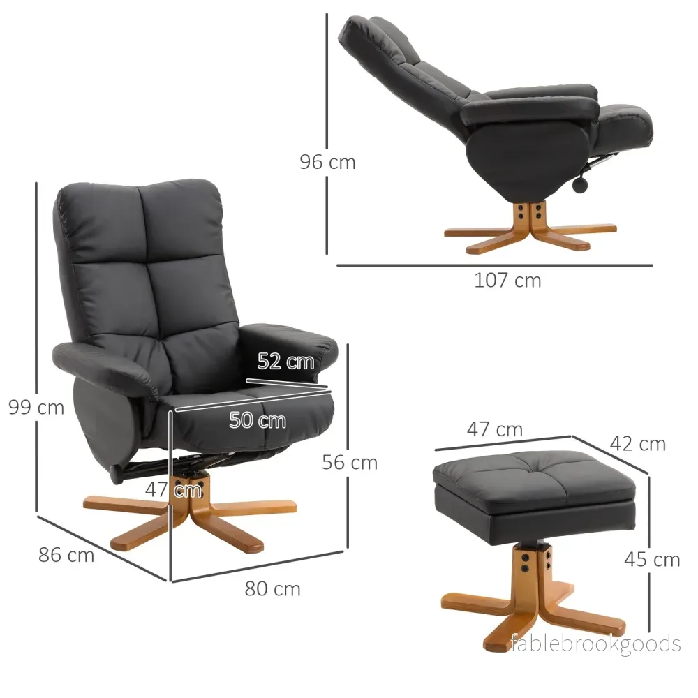 Liggstol med ottoman, 360° vridbar, svart PU-läder - Bild 3