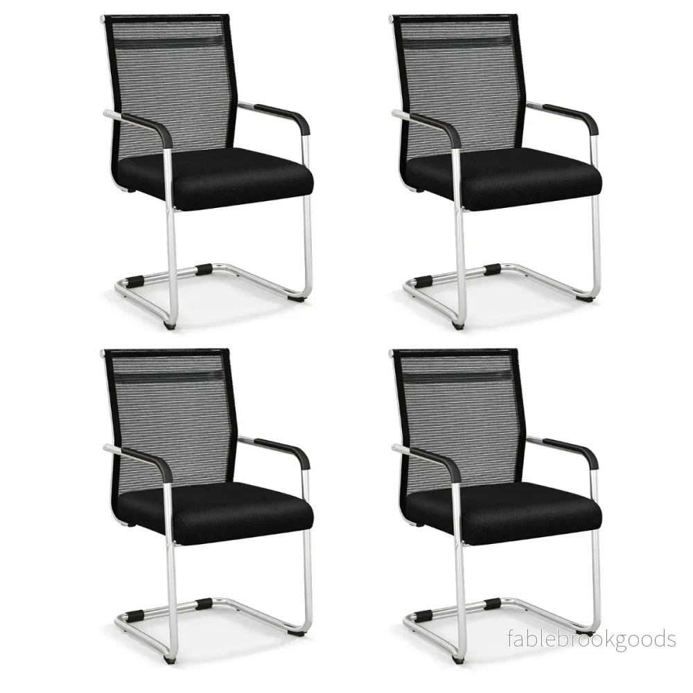 Cantilever – stolar Set med stapelbara metallbas och armstöd – 4 – Svart