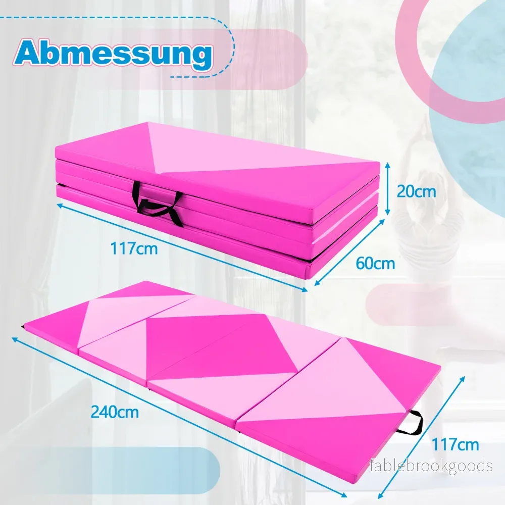 Lång – vikbar gymnastikmatta stor sportmatta i PU läder med kardborreband – 240 cm x 117 cm x 5 cm – Hot Pink - Bild 2