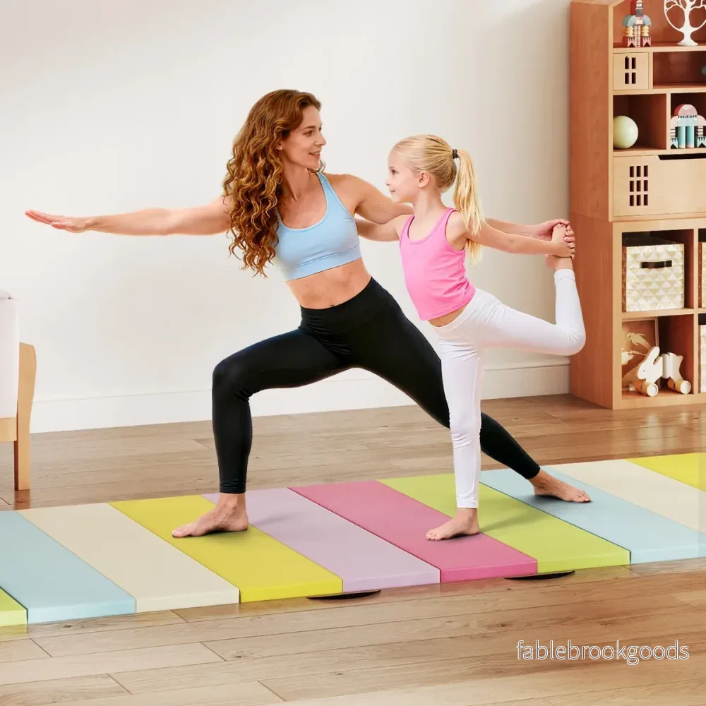 Ihopfällbar – Turnmatta av PU med Bärhandtag Mjukgolvmatta Gymnastikmatta Sportmatta – 180 x 120 cm – Flerfärgad - Bild 3