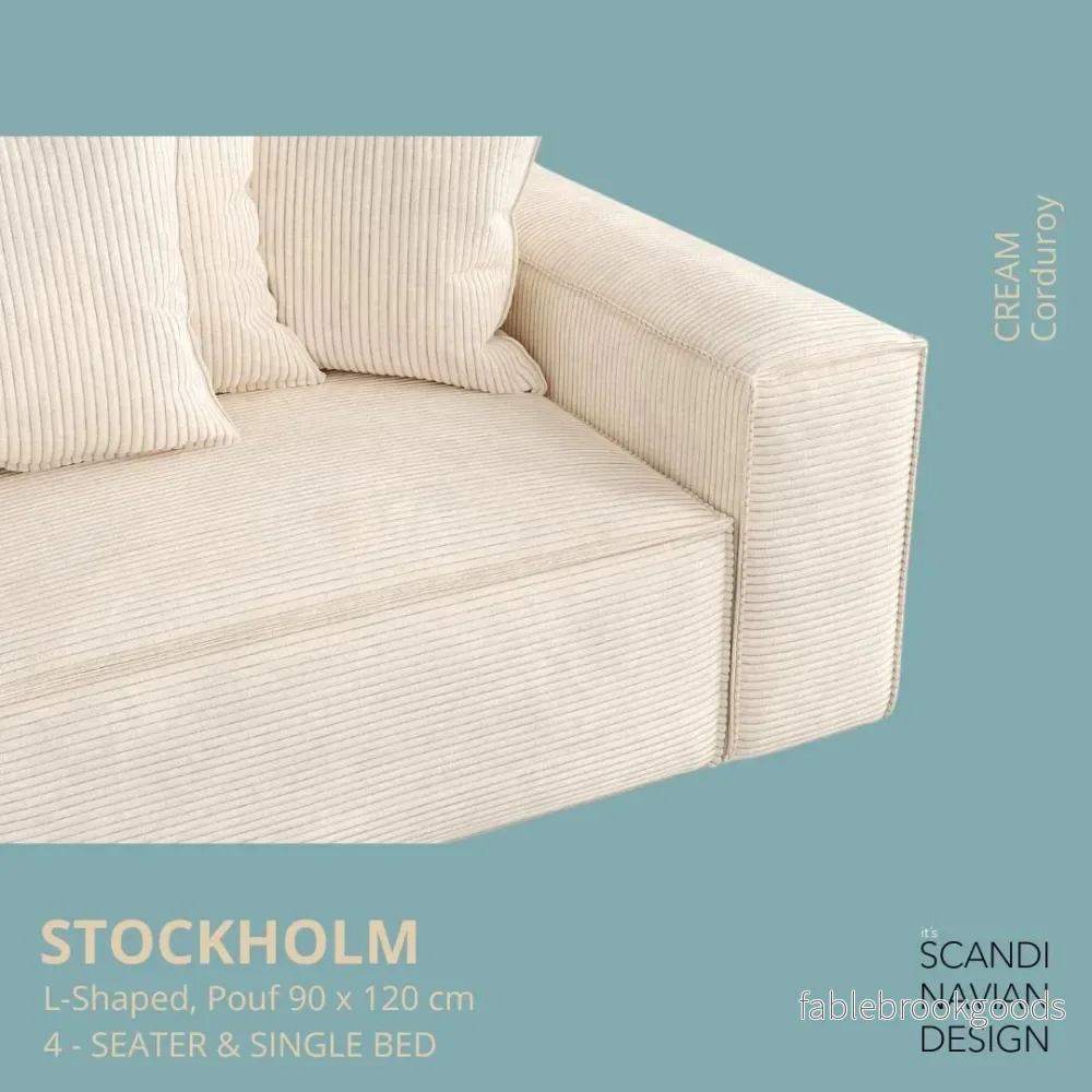 Stockholm L- Shaped sofa/single bed Corduroy Cream removable & washable cover - Bild 3