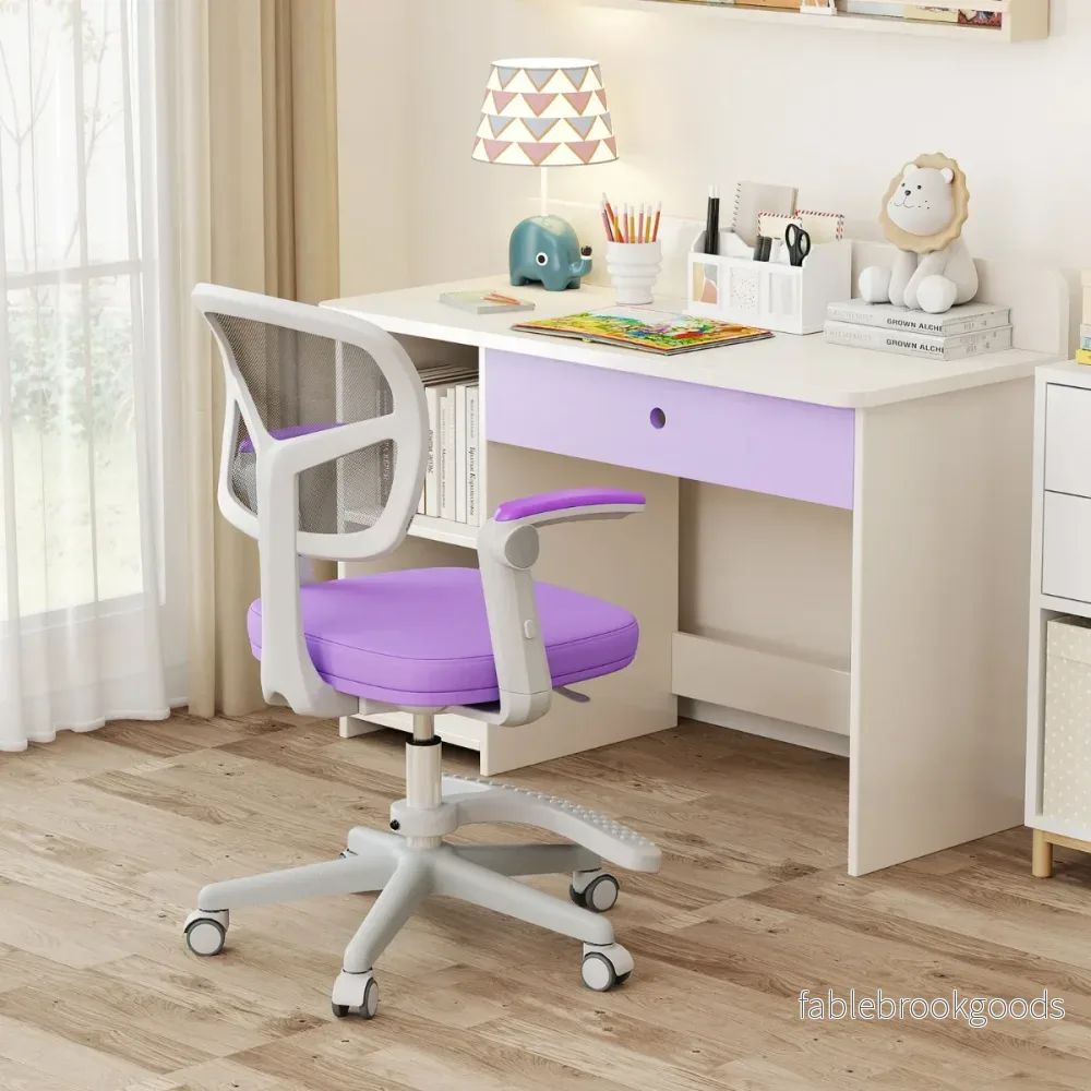 Barnskrivbordsstol – med höj och sänkbar sits Barnroterbar hjul Violett – 41-52 cm – Lila - Bild 3