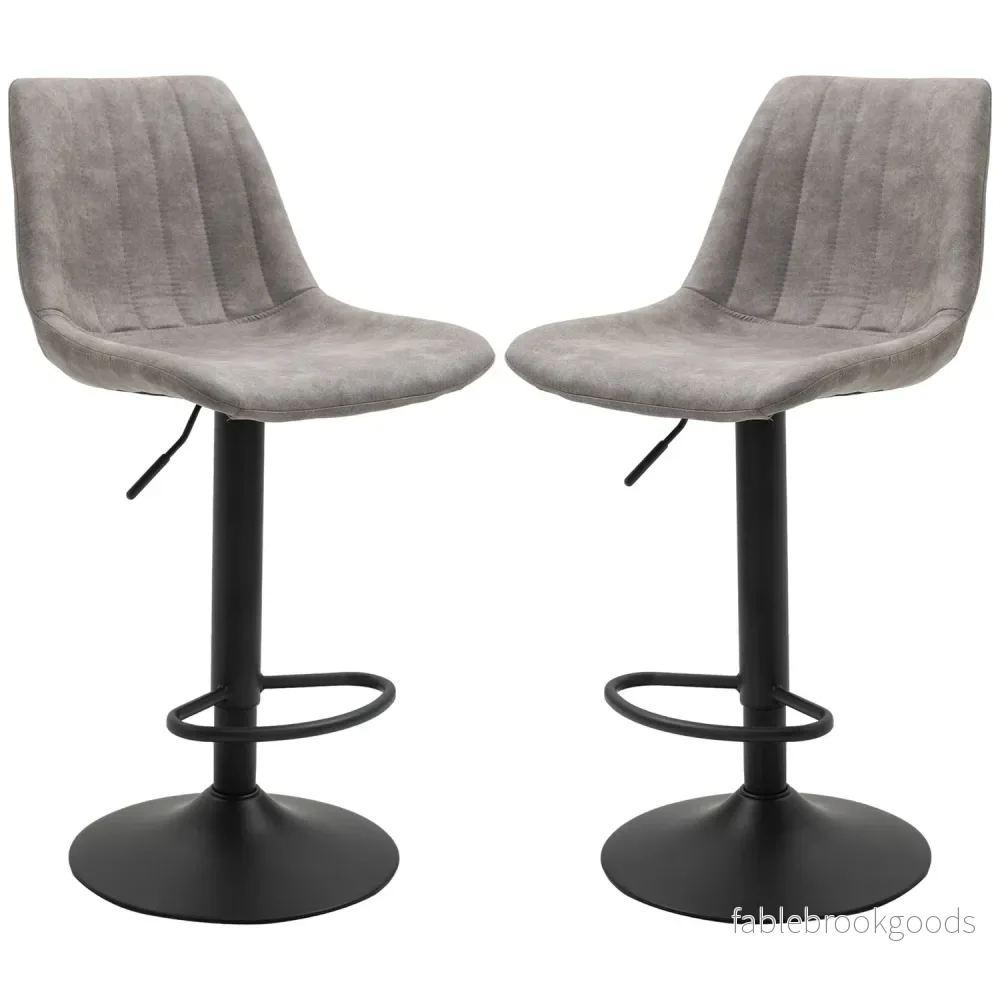 2-delade retro barstolar, grå mikrofiber, justerbar höjd