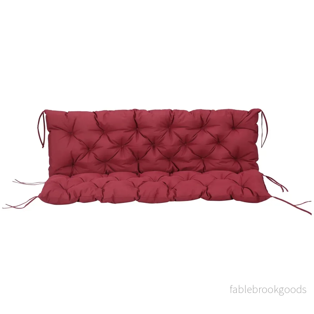 Röd utomhusbänkkudde med knytband, 3-sits, 150x98x8 cm