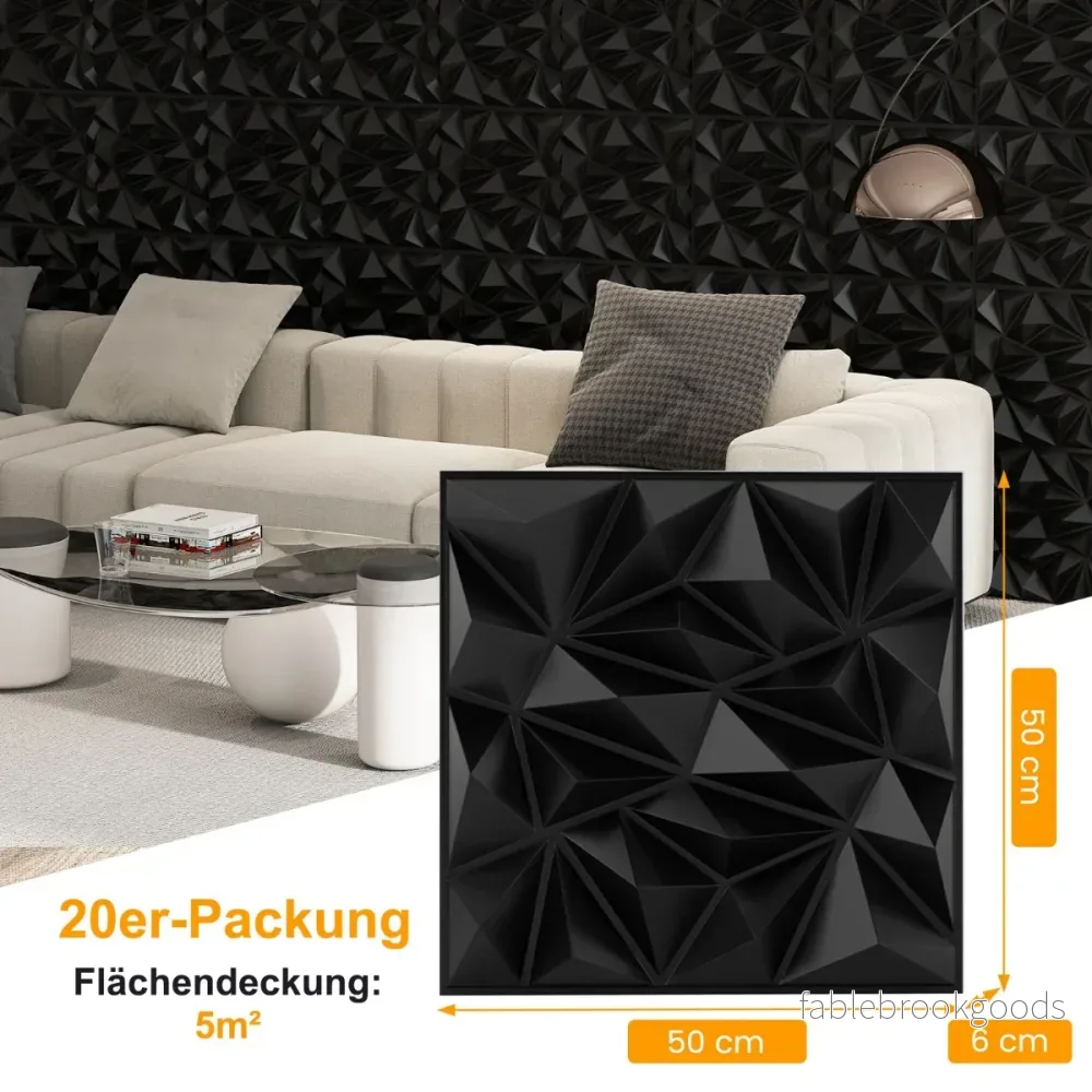 stycken – 3D väggpaneler diamant väggbeklädnad väggdekoration 10m² – 40 50 x 50 cm – Svart - Bild 2