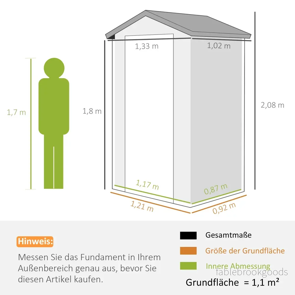 Förråd för utomhusbruk, 1,1 m², polypropen, låsbar dörr - Bild 3
