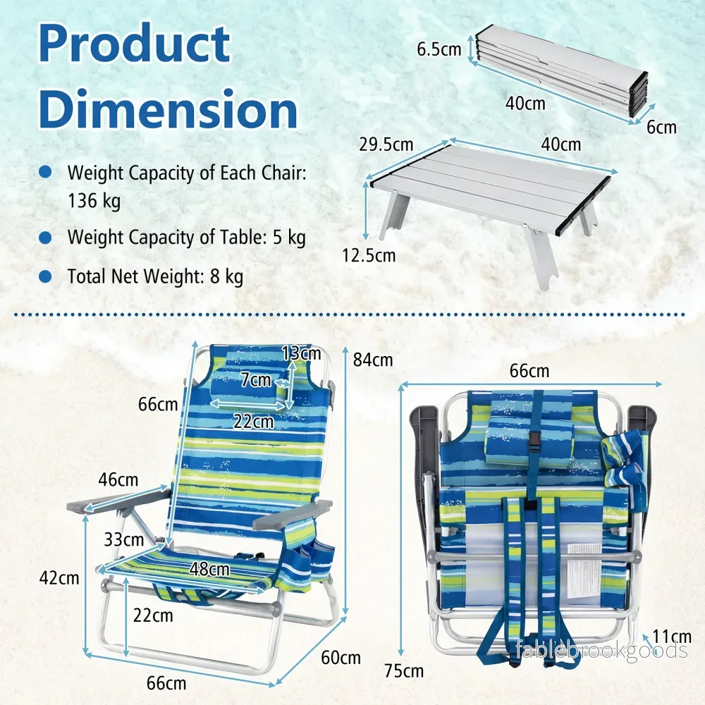 delad – strandstol och bordsset utomhus solstolar med upprullat campingbord – 3 – Blå - Bild 2