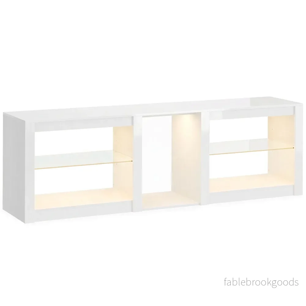 TV-bänk med RGB LED-lampor, högblank vit, 160 cm