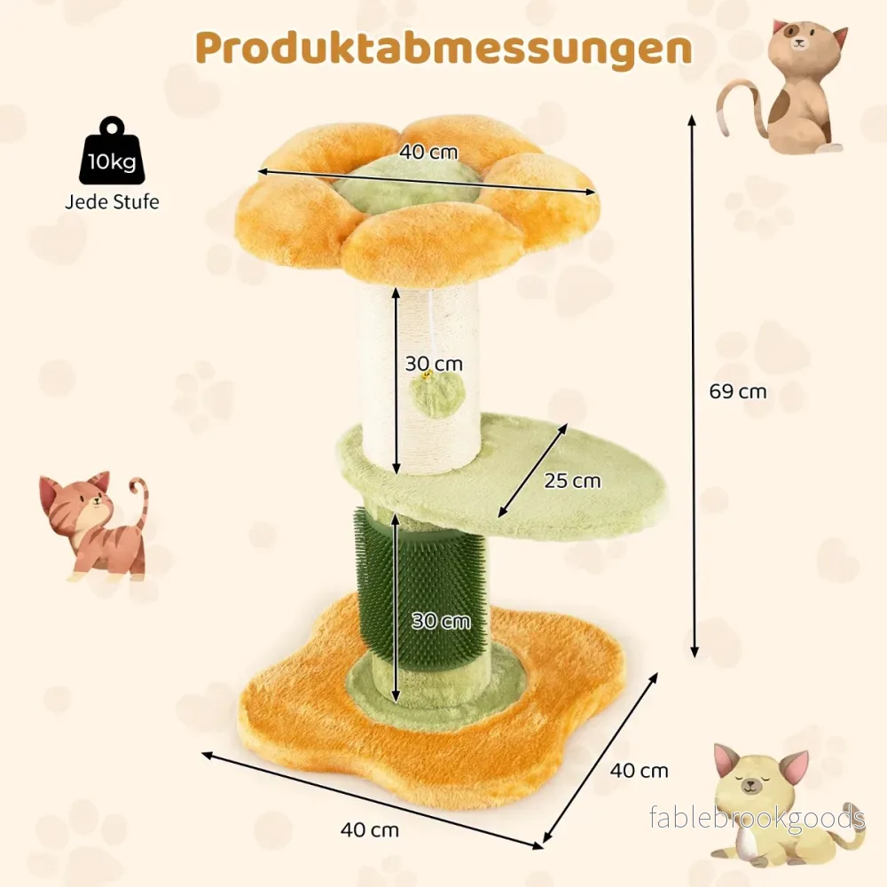 Blommig – kattklätterträd med vadderad plyschsits Litet Gult – 69 cm – Gul - Bild 2