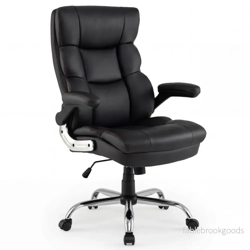 Ergonomisk – Kontorsstol Med Vikbara Armstöd Och Vippfunktion Chefsessel Datorstol – Svart