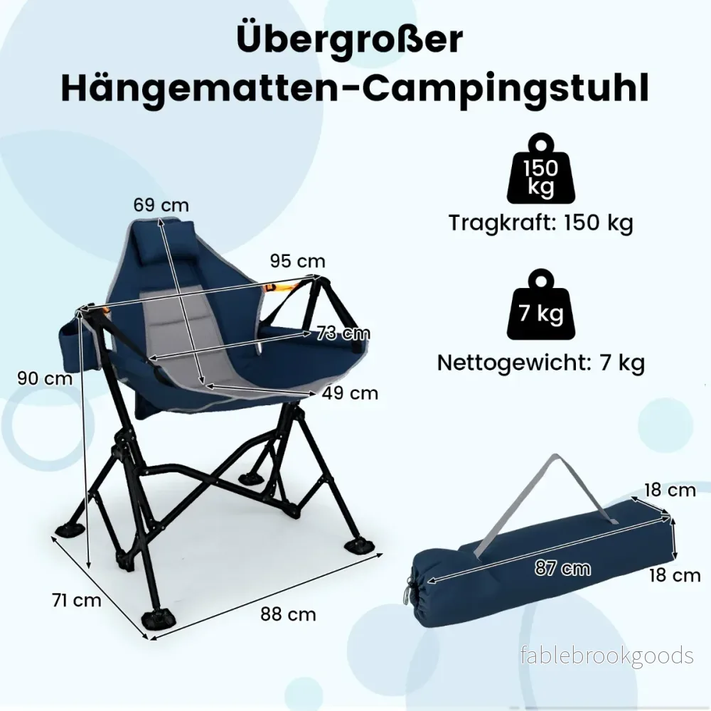 Fällbar – campingstol med justerbart ryggstöd och dryckeshållare – Blå - Bild 2
