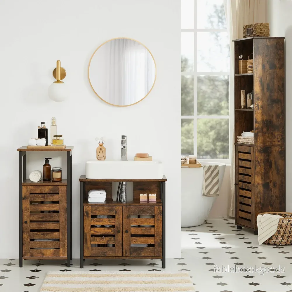 Tvättställsskåp - Vintage look - Träskiva - Brun-Svart - Bild 2