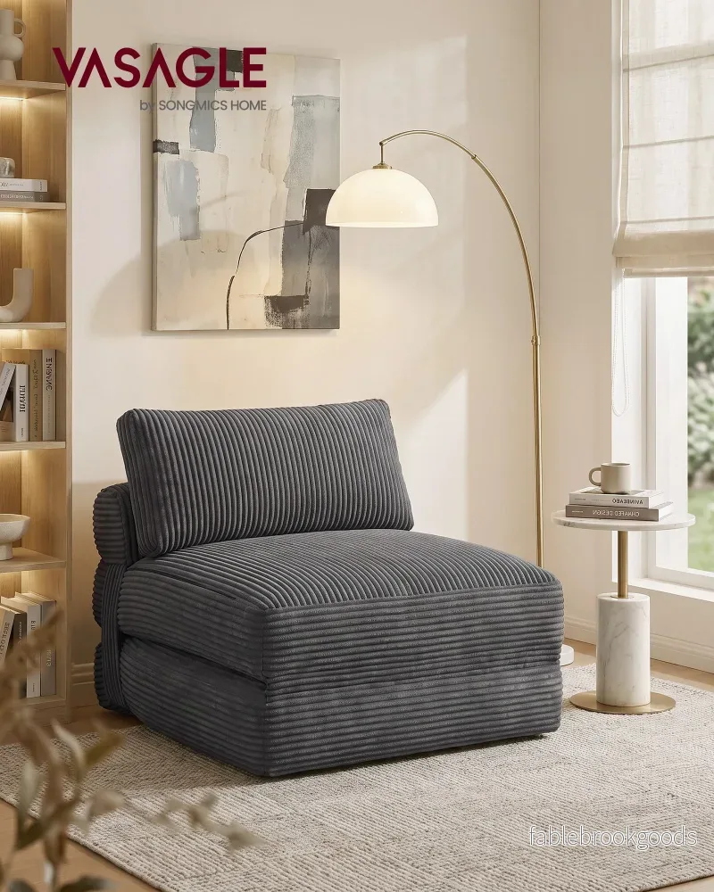Slaapfauteuil - Opvouwbaar van Corduroy - Met Kussen - Loodgrijs - 89 x 89 x 78 cm - Bild 2
