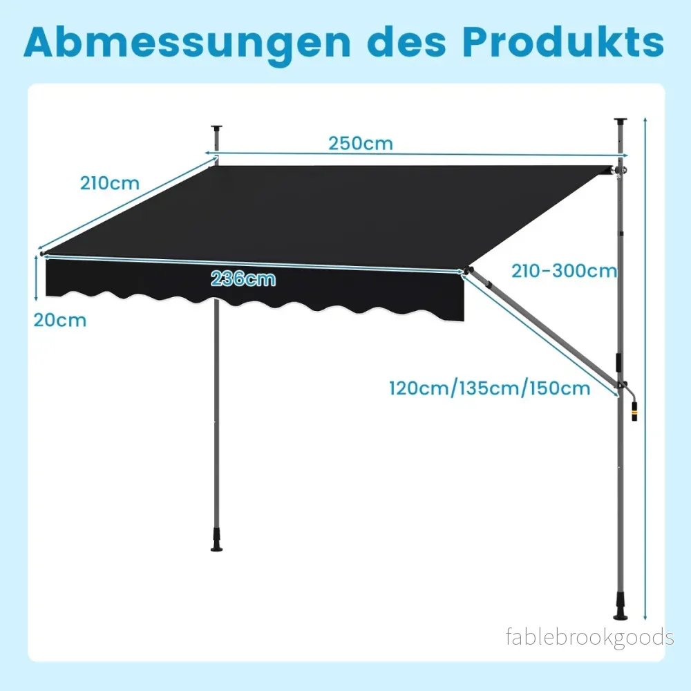Balkongmarkis – utan borrning med handvev höjdjusterbar och klämmarkis – 250 cm – Svart - Bild 2