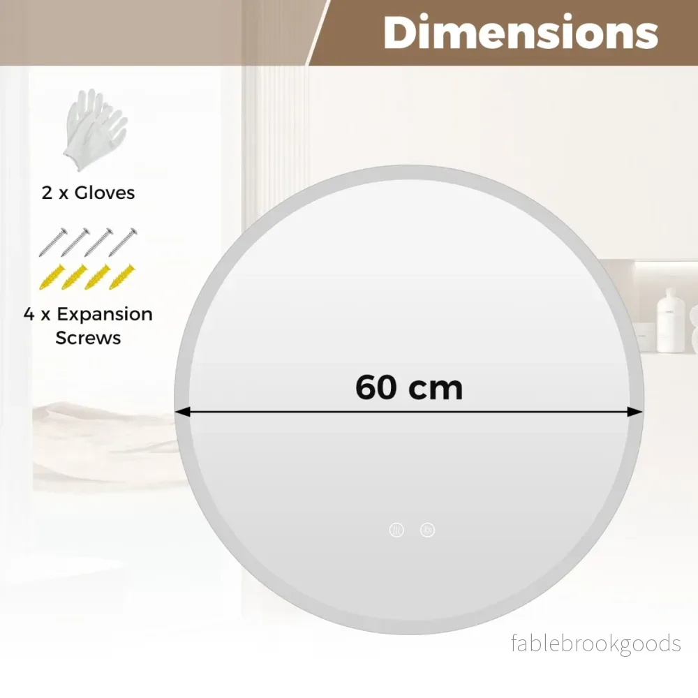 Runt – spegel med ljusfärger och steglös dimning anti immande – 3 Ø 60 cm – Silver - Bild 2