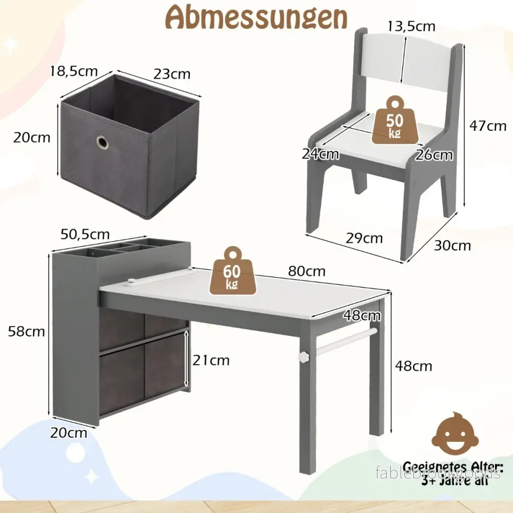 Konstbord – och stolset för barn Teckningsbord med stolar Pappersrulle pappersrullhållare – 2 – Grå - Bild 2