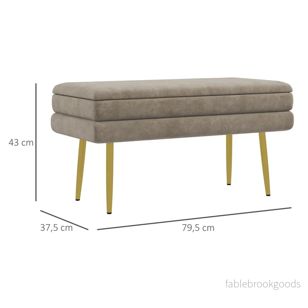 Klädd förvaringsbänk i sammet, Stålben, Beige, 79,5 cm - Bild 3