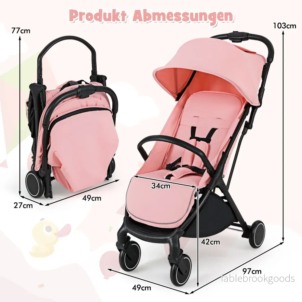 Hopfällbar – barnvagn resebuggy med liggfunktion barnbuggy bärbar justerbart ryggstöd upp till belastning – 15 kg – Rosa - Bild 2