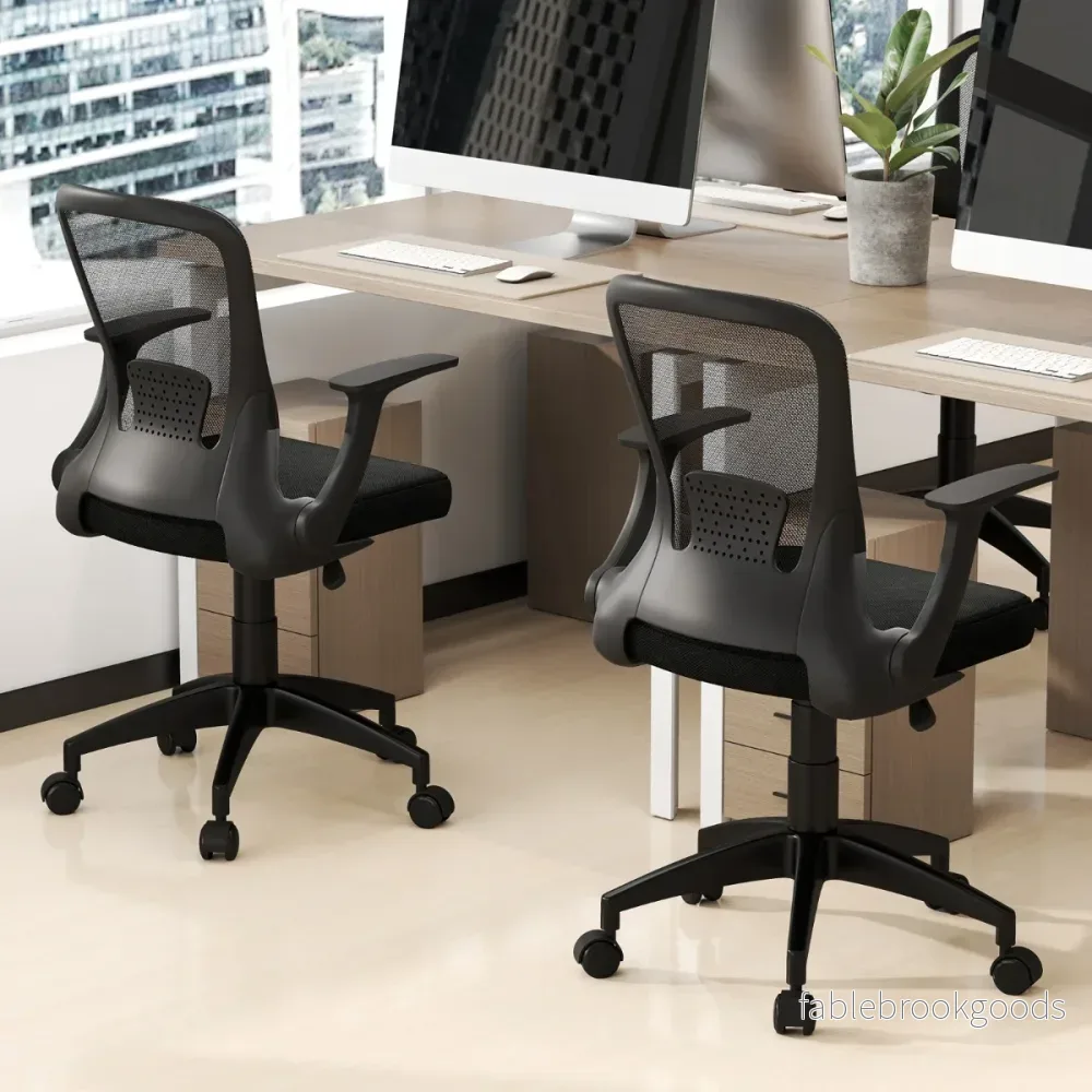 Ergonomisk – kontorsstol med fällbara armstöd och ländryggsstöd – Svart - Bild 3