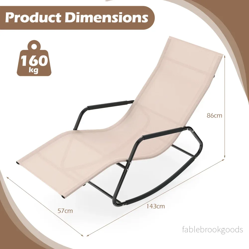 Väderbeständig – trädgårdssoffa ergonomisk gungstol i andningsbart tyg med metallram – 143 x 57 x 86 cm – Beige - Bild 2