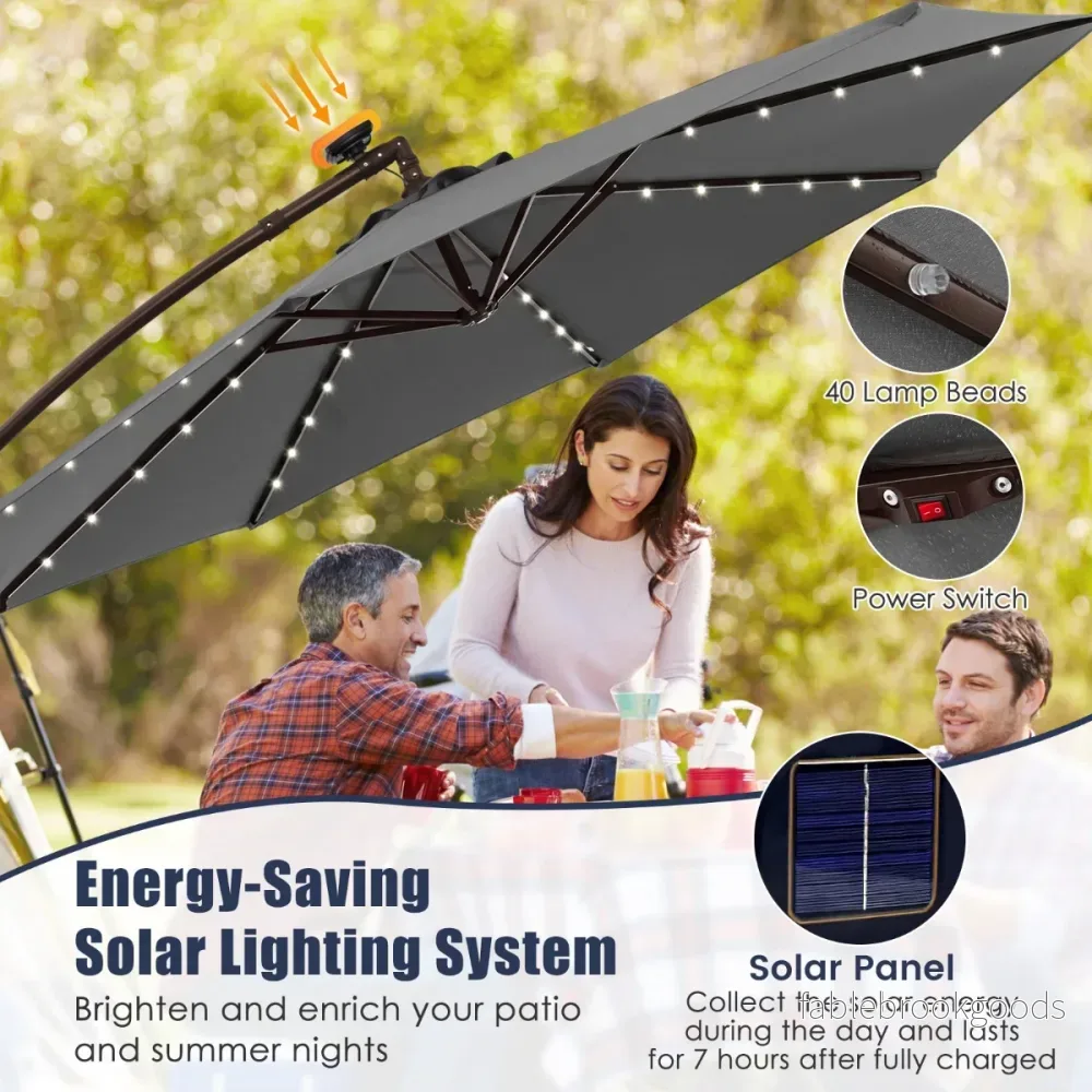 Parasoll – fribärande med solar LED lampor och vev – 300 cm 40 – Grå - Bild 3