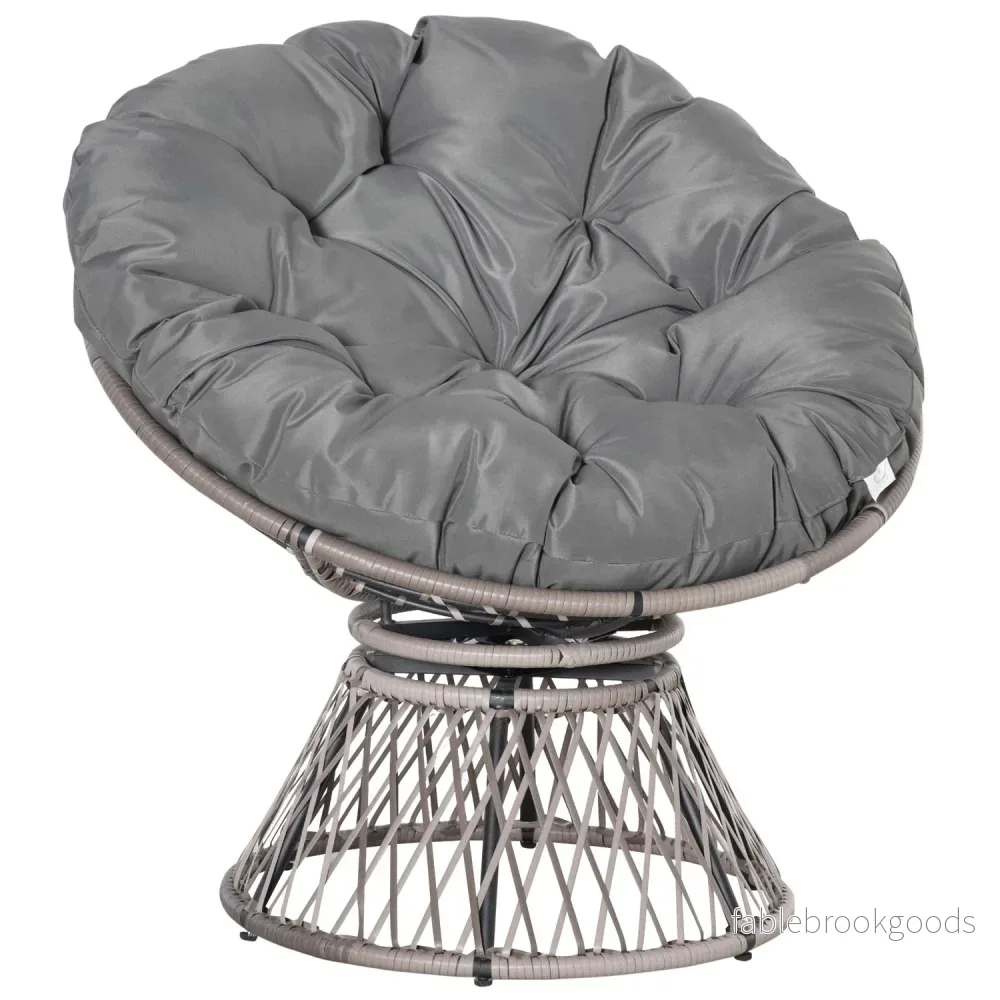 Grå rotting Papasan stol med klädsel, 360° vridbar