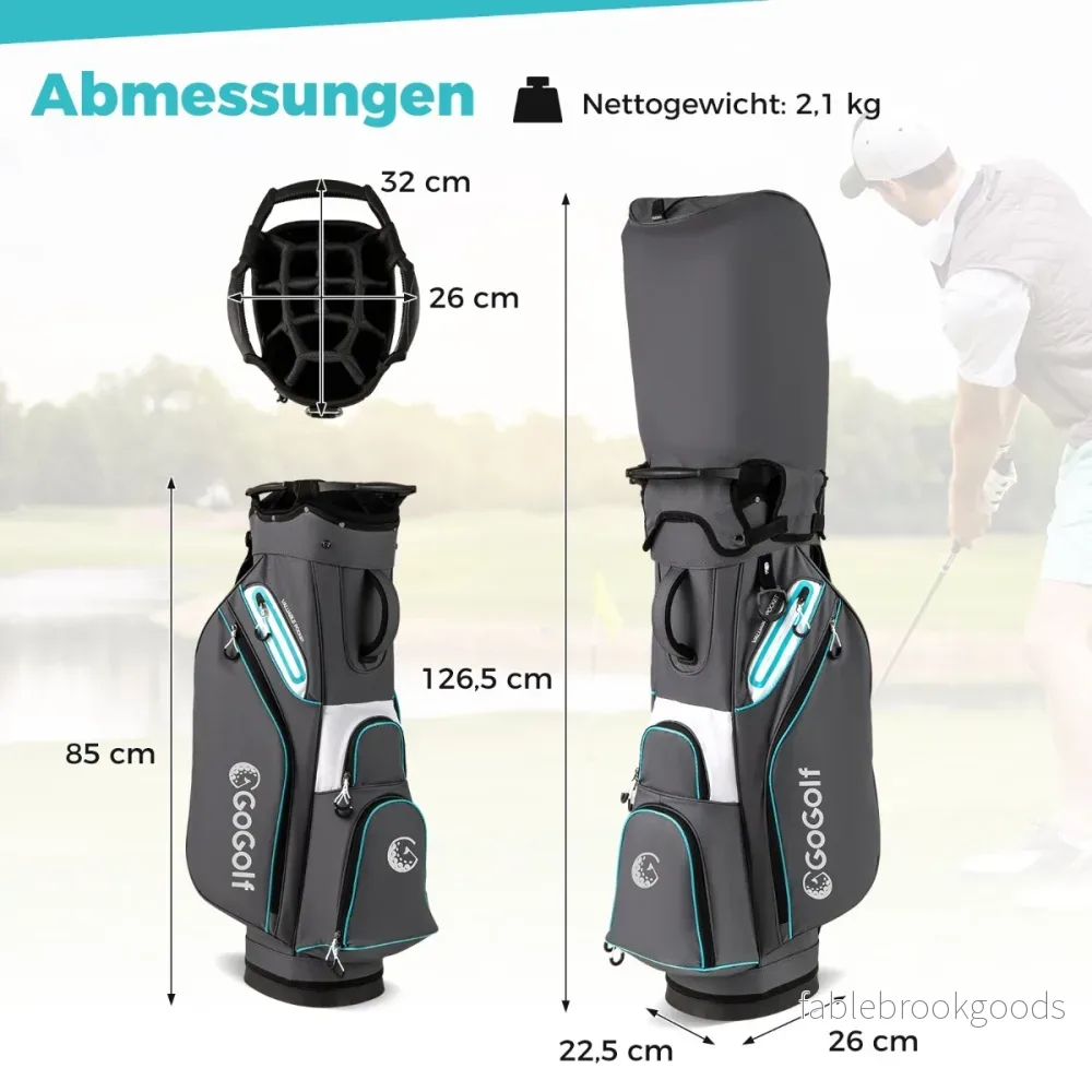 Golfbag – Lätt golfvagnsbag med delad indelning Vattentålig golfväska – 14 – Grå - Bild 2