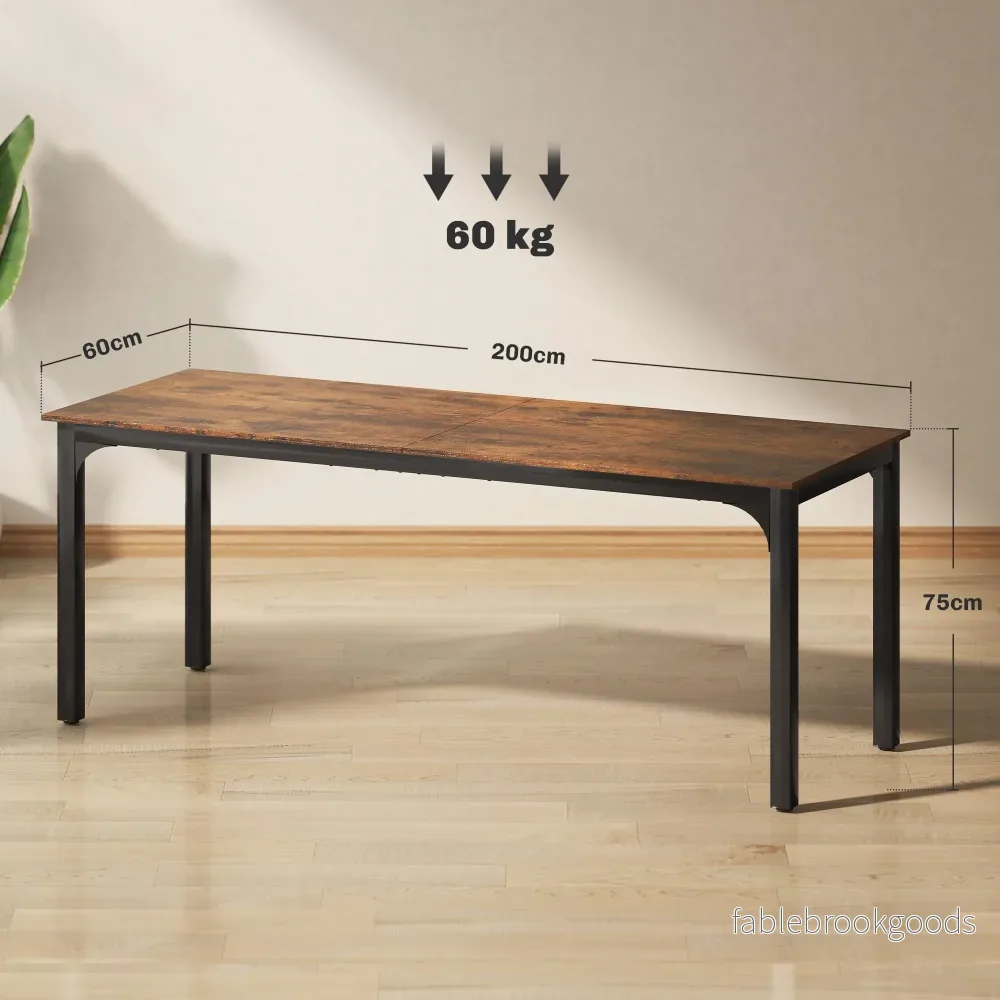 Datorskrivbord 200 x 60 cm, industriellt rustikt brunt, stålram - Bild 3