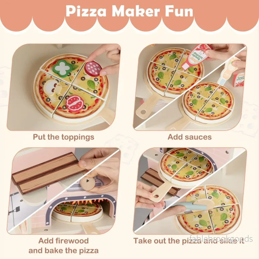 Barn – Pizza Food Truck Trä Snackvagn för rollspel med ugn magnetisk tavla – Rosa - Bild 3