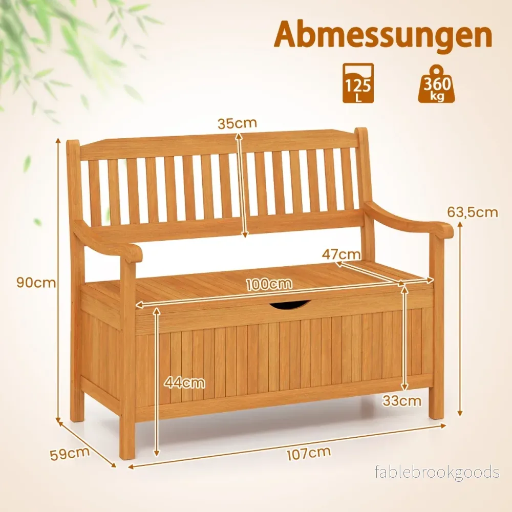 Trädbänk – med förvaring för sits upp till belastning, träbänk, balkongbänk, sittbänk – 2 360 kg – Natur - Bild 2
