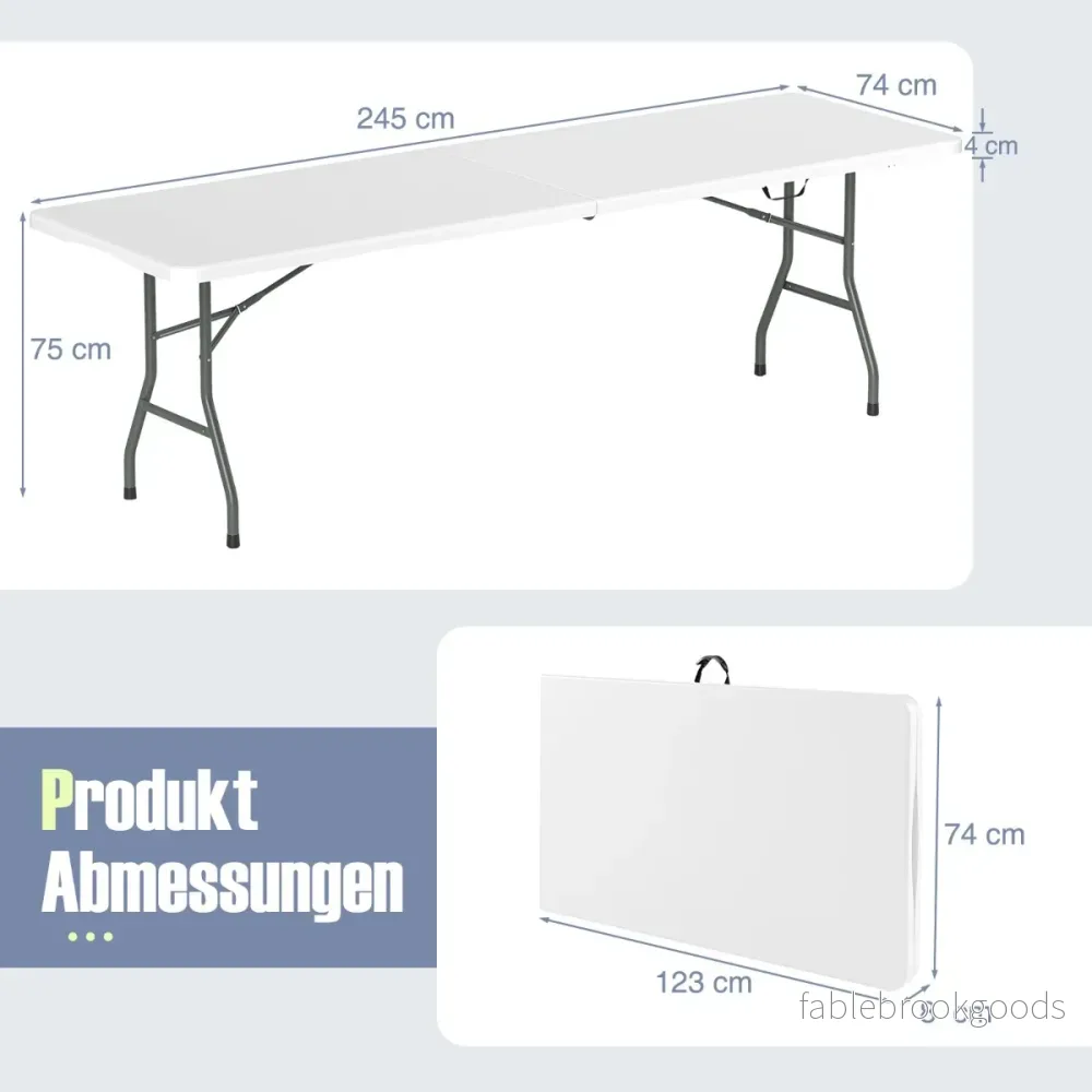 XXL Trädgårdsbord – med HDPE bordskiva och bärhandtag Fällbart campingbord partytabell – Vit - Bild 2
